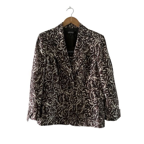 Kasper Cream and Brown 100% Silk Blazer and tank set sz 14 - Picture 1 of 11